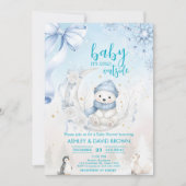 Invitation woodland animals winter Bear snowflake baby shower (Devant)