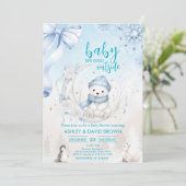 Invitation woodland animals winter Bear snowflake baby shower (Debout devant)