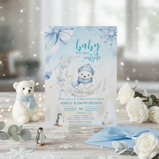 Invitation woodland animals winter Bear snowflake baby shower