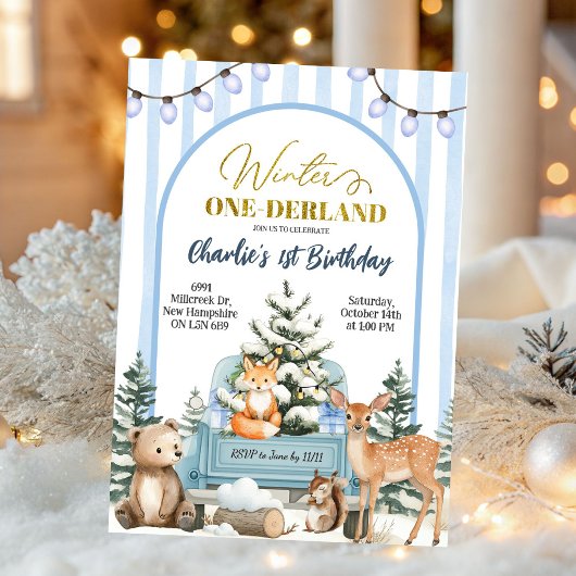 Invitation Woodland Animals Winter Onederland First Birthday