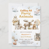 Invitation Woodland Animaux 3e fête d'anniversaire (Devant)