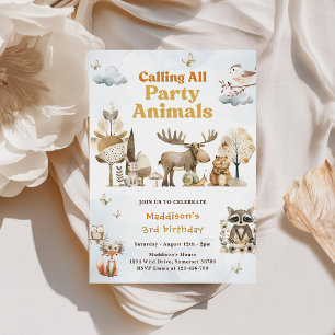 Invitation Woodland Animaux 3e fête d'anniversaire