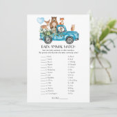 Invitation Woodland Animaux Blue Truck Match Card (Debout devant)