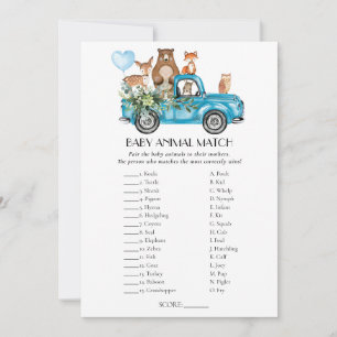 Invitation Woodland Animaux Blue Truck Match Card