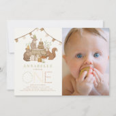 Invitation Woodland Animaux Forest Party 1er anniversaire Pho (Devant)