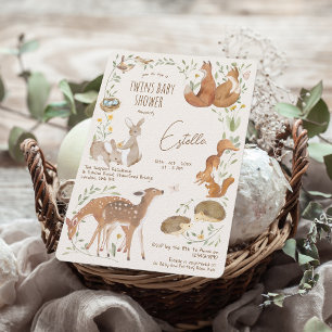 Invitation Woodland Animaux Forêt Amis Jumeaux Baby shower