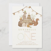 Invitation Woodland Animaux Forêt fête 1er anniversaire (Devant)