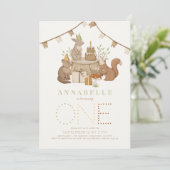Invitation Woodland Animaux Forêt fête 1er anniversaire (Debout devant)