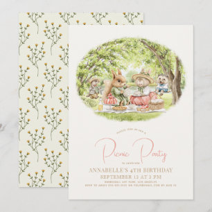 Invitation Woodland Animaux Pique-nique Fille Anniversaire