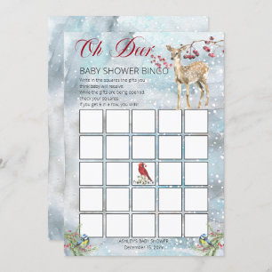 Invitation Woodland Animaux Winter Boy Baby shower Bingo Card