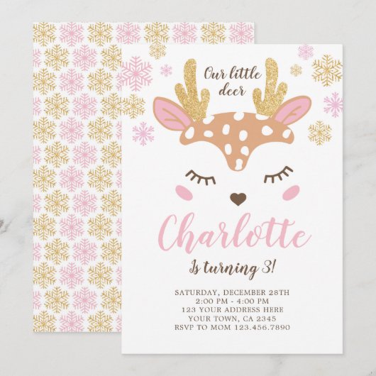 Invitation Woodland, Anniversaire des Cerfs (Devant / Derrière)