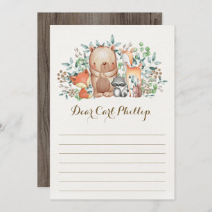 Invitation Woodland Baby Animals / Time Capsule Message Card