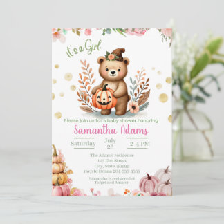 Invitation Woodland Baby shower Automne Citrouille fille