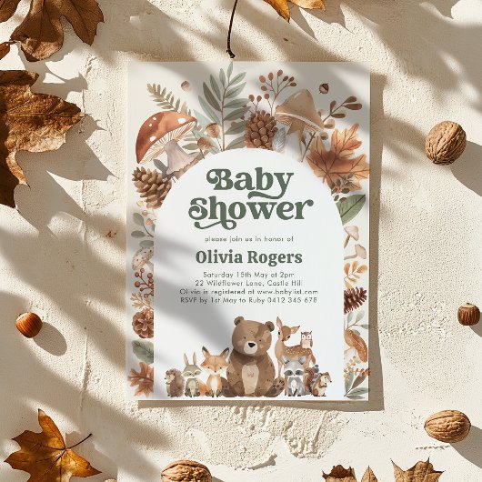 Invitation Woodland Baby Shower Fox Deer Bear Gender Neutral