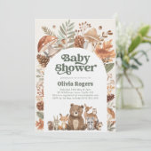 Invitation Woodland Baby Shower Fox Deer Bear Gender Neutral (Debout devant)