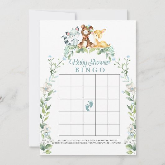 Invitation Woodland Baby shower Jeu de Bingo (Devant)