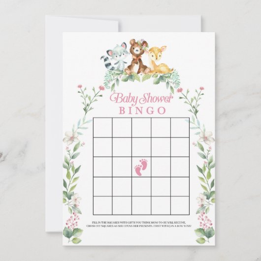 Invitation Woodland Baby shower Jeu de Bingo (Devant)