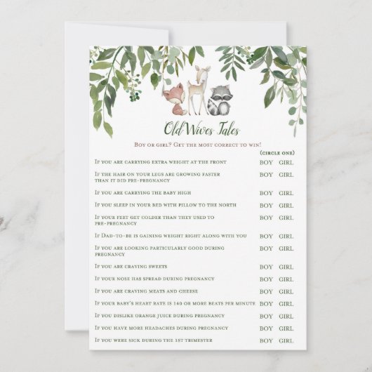 Invitation Woodland Baby shower Old Wives Tale Game (Devant)