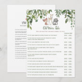 Invitation Woodland Baby shower Old Wives Tale Game (Devant / Derrière)