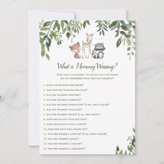 Invitation Woodland Baby shower What's Mommy Wear Game 5x7 (Devant)
