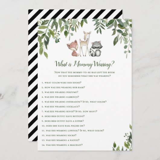 Invitation Woodland Baby shower What's Mommy Wear Game 5x7 (Devant / Derrière)