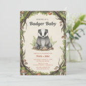 Invitation Woodland badger baby shower (Debout devant)