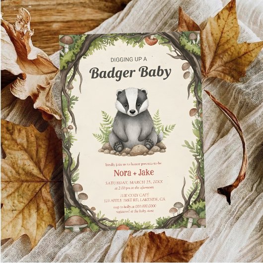 Invitation Woodland badger baby shower