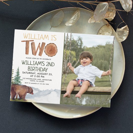 Invitation Woodland Bear 2nd Birthday Boys