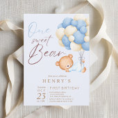 Invitation Woodland Bear Boy 1er Anniversaire Party Pastel