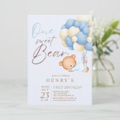 Invitation Woodland Bear Boy 1er Anniversaire Party Pastel (Debout devant)