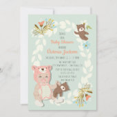 Invitation Woodland Bear casquette bébé fille de douche invit (Devant)