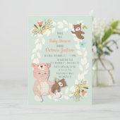 Invitation Woodland Bear casquette bébé fille de douche invit (Debout devant)