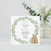 Invitation Woodland Bear Greenery Wreath Baby shower par cour (Debout devant)