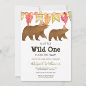 Invitation Woodland Bear Party Baby shower Wild One (Devant)