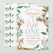 Invitation Woodland Blue Wild Un 1er anniversaire (Devant / Derrière)