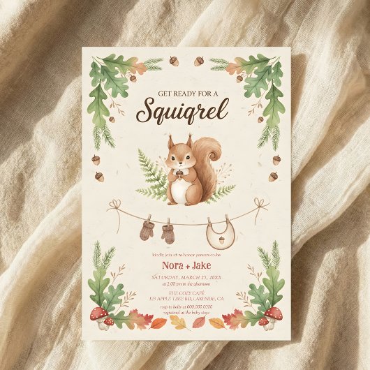 Invitation Woodland budget Squirrel Greenery baby shower