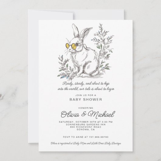 Invitation Woodland Bunny Baby Shower (Devant)