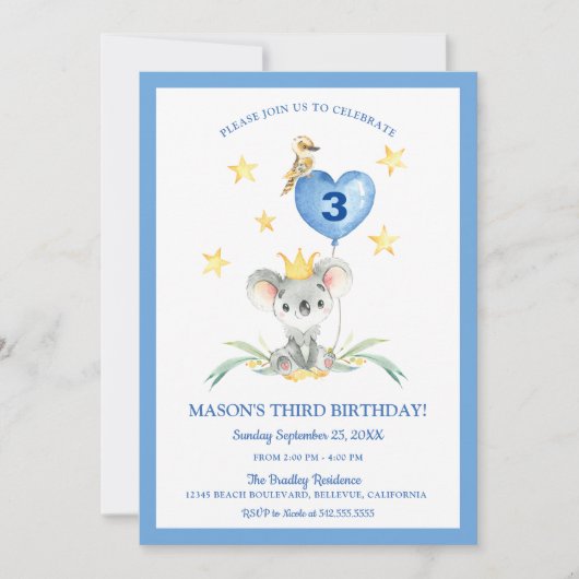 Invitation Woodland Bush Baby Koala anniversaire de enfant (Devant)