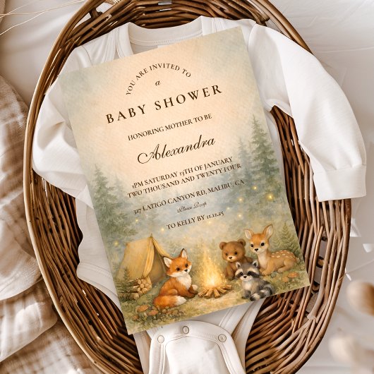 Invitation Woodland Campfire Baby Shower