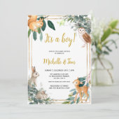 Invitation Woodland C'est un Baby shower garçon (Debout devant)