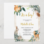 Invitation Woodland C'est un Baby shower garçon (Devant / Derrière)