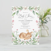 Invitation Woodland Chère fille Verdure Baby shower rose (Debout devant)