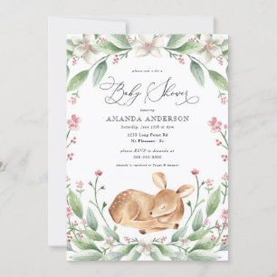 Invitation Woodland Chère fille Verdure Baby shower rose