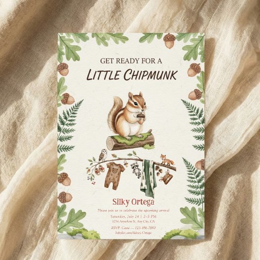 Invitation Woodland chipmunk Greenery baby shower