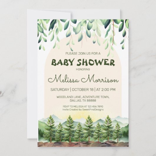 Invitation Woodland Classic Arch Baby Boy Douche (Devant)