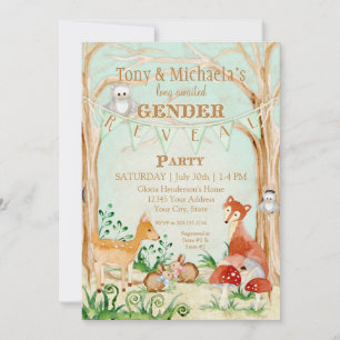Invitation Woodland Creatures Gender Reveal Deer Fox Owl