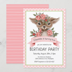 Invitation Woodland Deer Pink Girl's Birthday Party