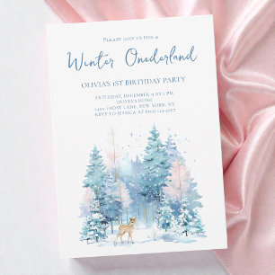 Invitation Woodland Deer Winter Wonderland 1ère fête d'annive