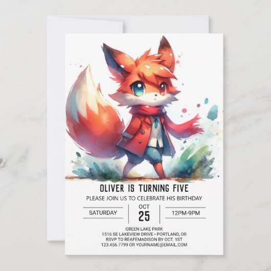 Invitation Woodland Editable Fox Anniversaire (Devant)
