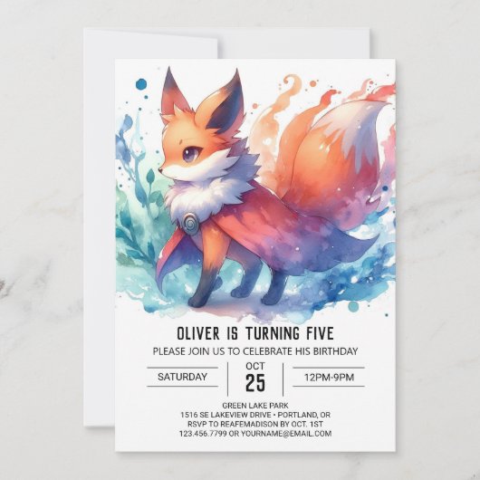 Invitation Woodland Editable Fox Anniversaire (Devant)